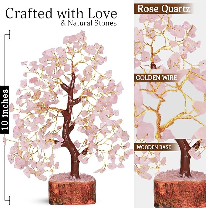 Rose Quarts - Rose Quartz Tree, Crystal Tree of Life, Good Luck Stones and Crystals, Home Decor Gifts, Gem Tree, Crystal Tree for Positive Energy,