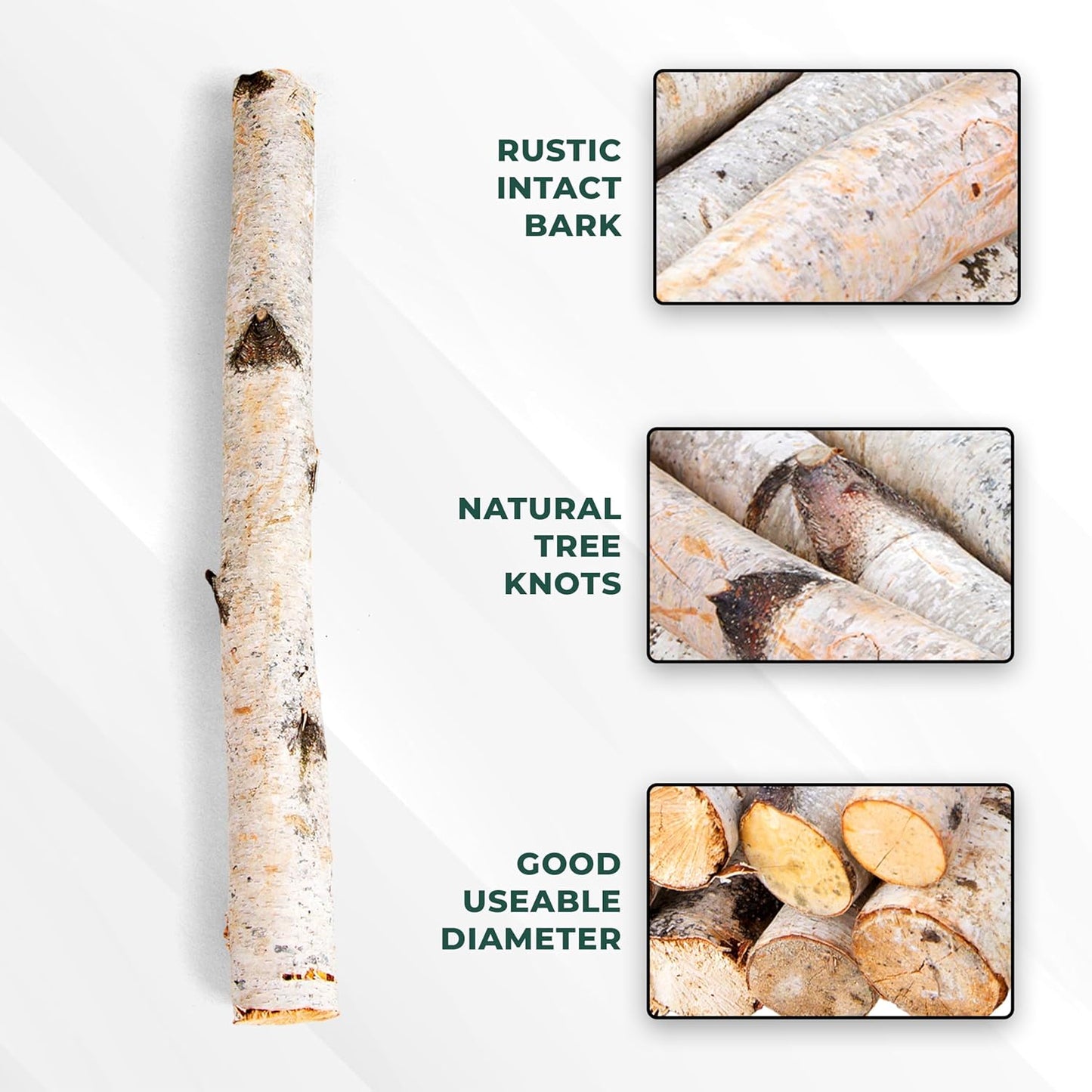 17 Inch Natural Birch Logs - Decorative Dried Birch Wood Logs for Fireplace, Wedding Centerpieces - Unfinished Wood DIY Crafts, & Home Décor - Birch Log Bundle for Indoor Display (8 PCS) (1"-2.5" DIA)