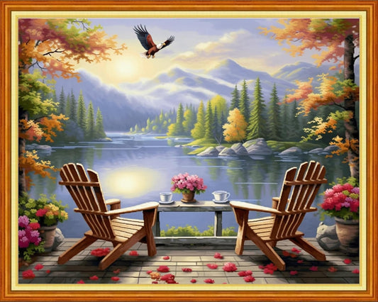 Joyhoor Cross Stitch Kits for Beginners Stamped Cross-Stitch Supplies Needlework preprint Embroidery Kits for Adults DIY Needlepoint Kits Embroidery Patterns 11CT-Rest by The Lake 16x20 inchs