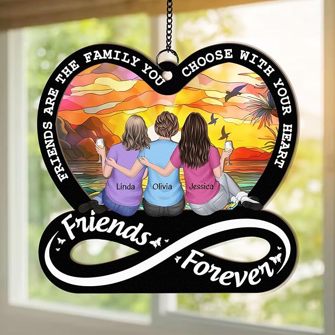 Macorner Personalized Window Hanging Suncatcher Ornament - Friendship Gift for Women, Birthday Present, Best Friend Gift - Forever Family Choose With Heart