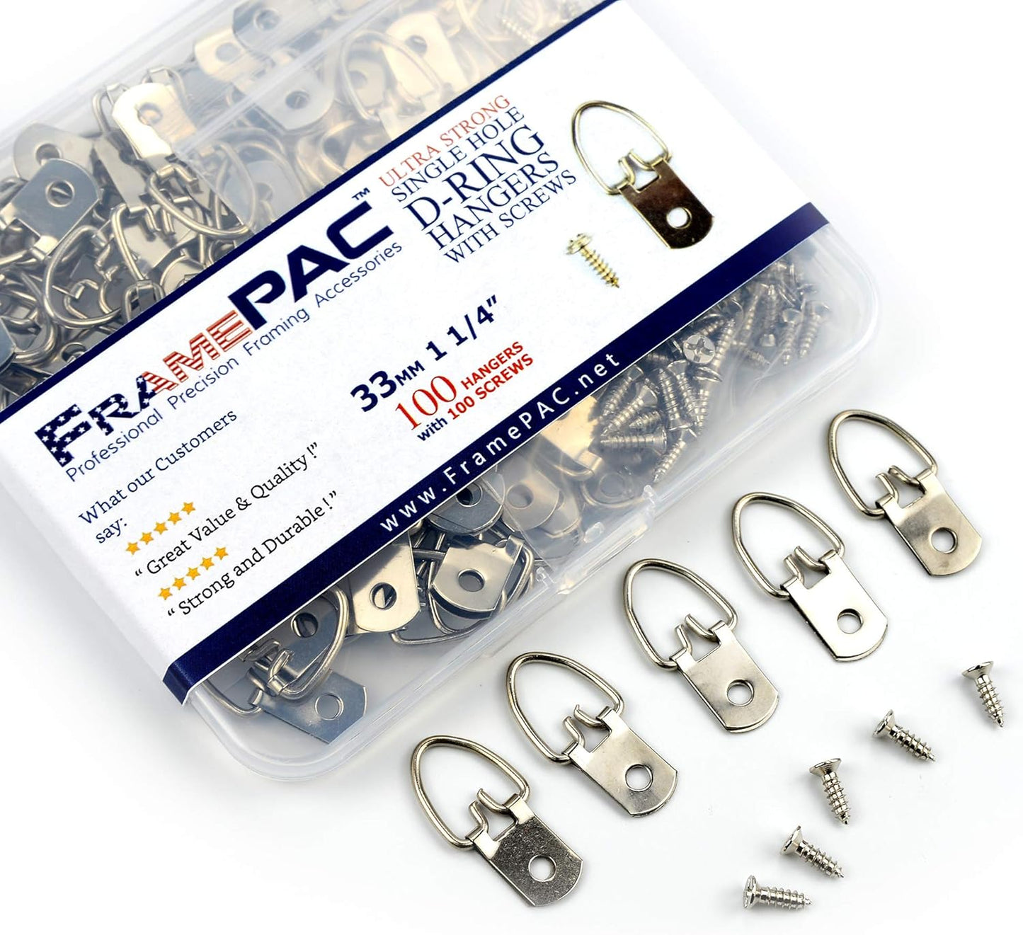 D Ring Picture Hangers with Screws - 100 Pack - Bulk D Rings - Pro Quality Hangers - Picture Hanging Solutions