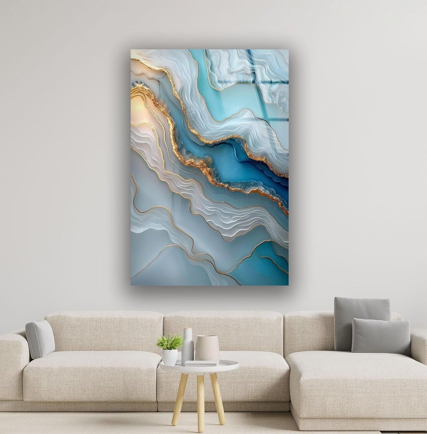 My Photostation.com 18Wx28H'' Turquoise and Blue Alcohol ink Glass Wall Art Tempered Glass Printing Wall Decor Large Wall Art Wall Hangings