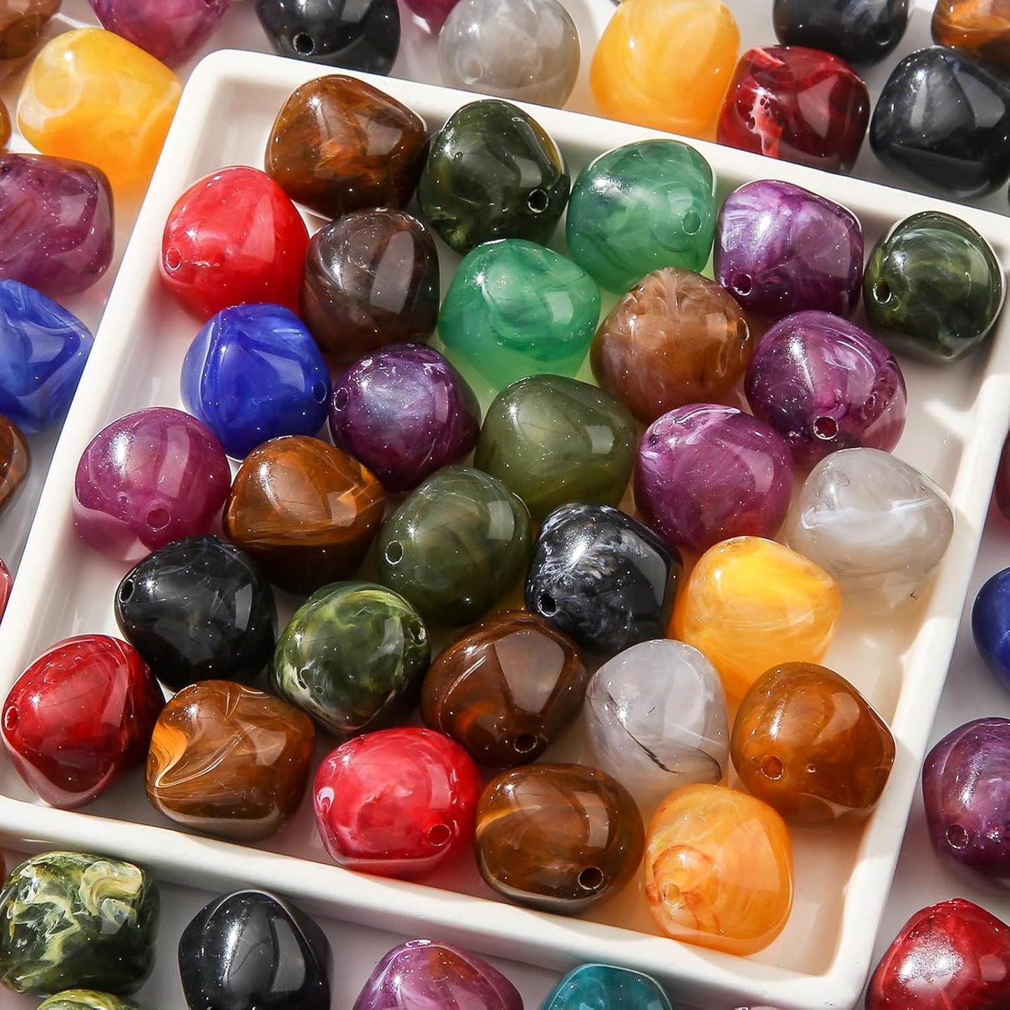 80pcs Acrylic Beads Large Imitation Marble Bead Vintage Colors Beads for Jewelry Making Bracelet Necklace Craft Making Supplies(18 * 19deep Color)