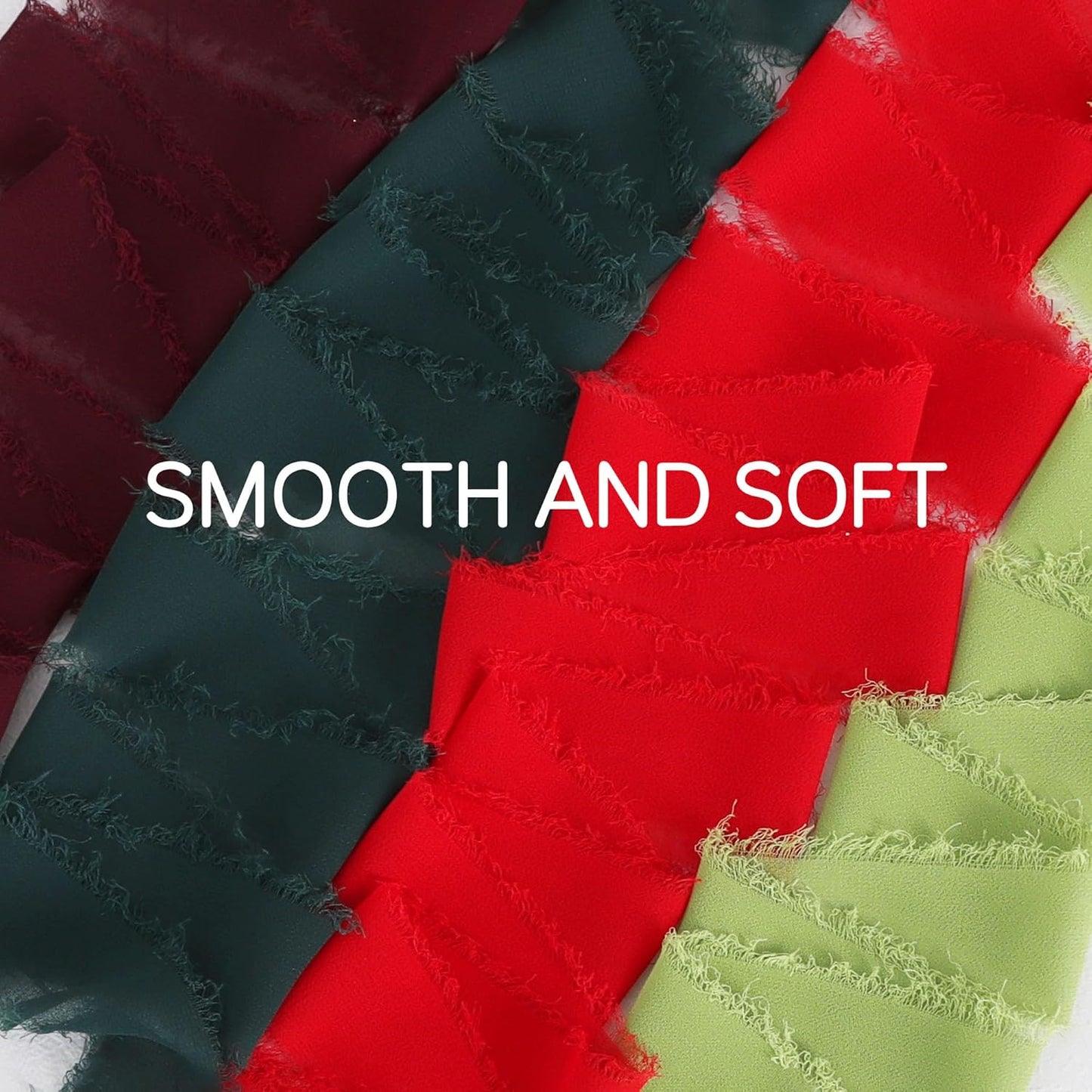 TONIFUL 4 Rolls Silk Chiffon Ribbon 1-1/2 Inch x 22 Yards, Red and Green Handmade Fringe Silk Ribbon Set for Gift Wrapping Flowral Bouquets Crafts Halloween Christmas Wreath Tree and Party Decoration