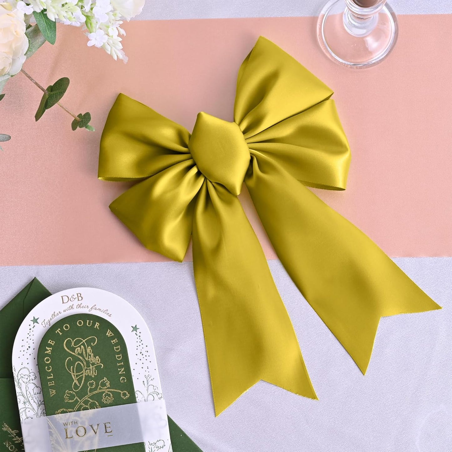 Gold Satin Ribbon 3 Inch X 15 Yards Solid Color Double Faced Ribbons Perfect for Crafts Wedding Decor Bow Making Arts Sewing and More