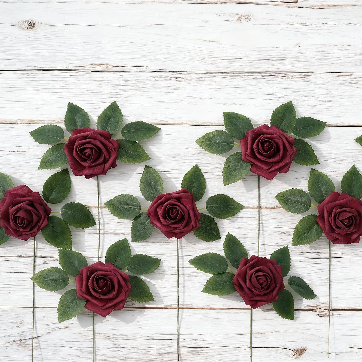 Artificial Flowers Foam Fake Roses 25pcs Dark Red Roses with Stems for Home Decor DIY Wedding Bouquets Party Bridal Shower Centerpieces Faux Flower Arrangements Tables Decorations