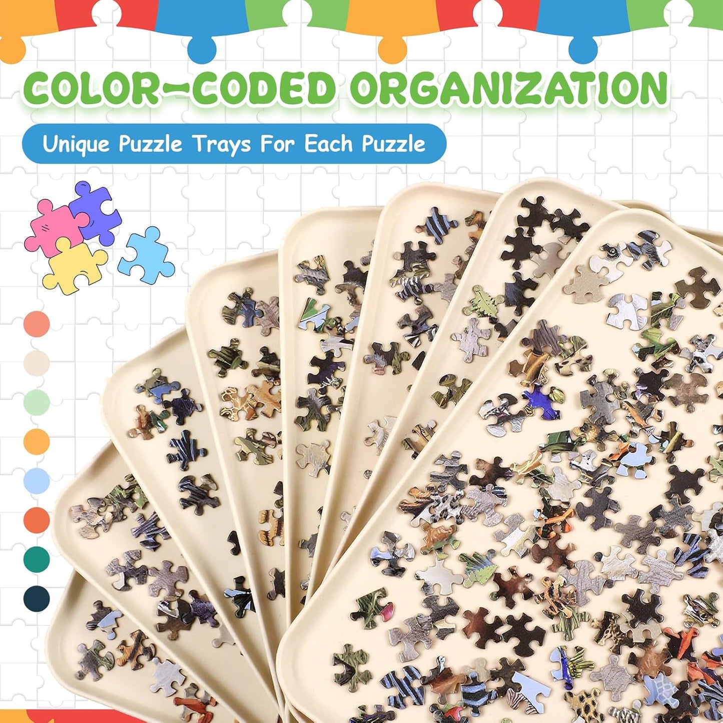 8 Pcs 15'' x 10.5' Extra Large Puzzle Sorting Trays Stackable Puzzle Trays for Sorting Piece Sorter Jigsaw Storage Accessory for 2000/3000/5000/6000 Pieces(Beige)