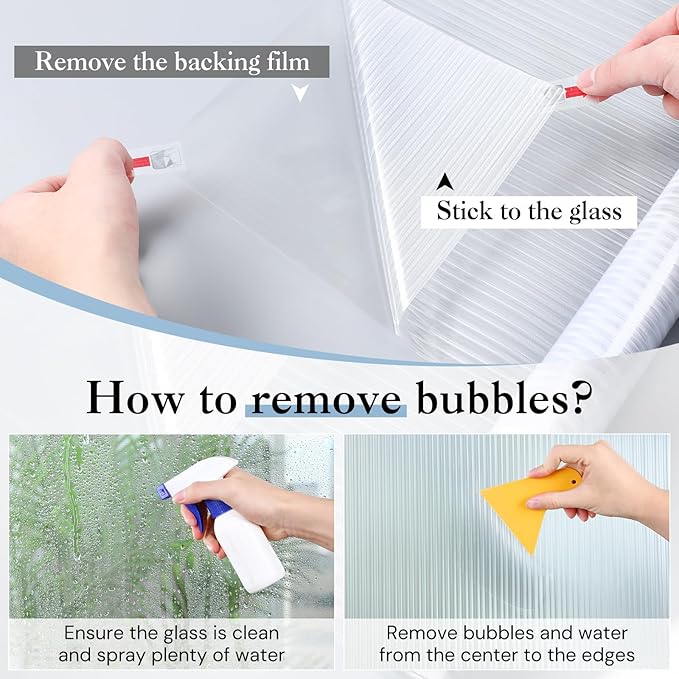 Haton Reeded Glass Window Privacy Film, Frosted Glass Window Film, Static Cling UV Blocking Stickers, Decorative Removable Cover for Bathroom Door Office, Non Adhesive 35.4" x 157.4"
