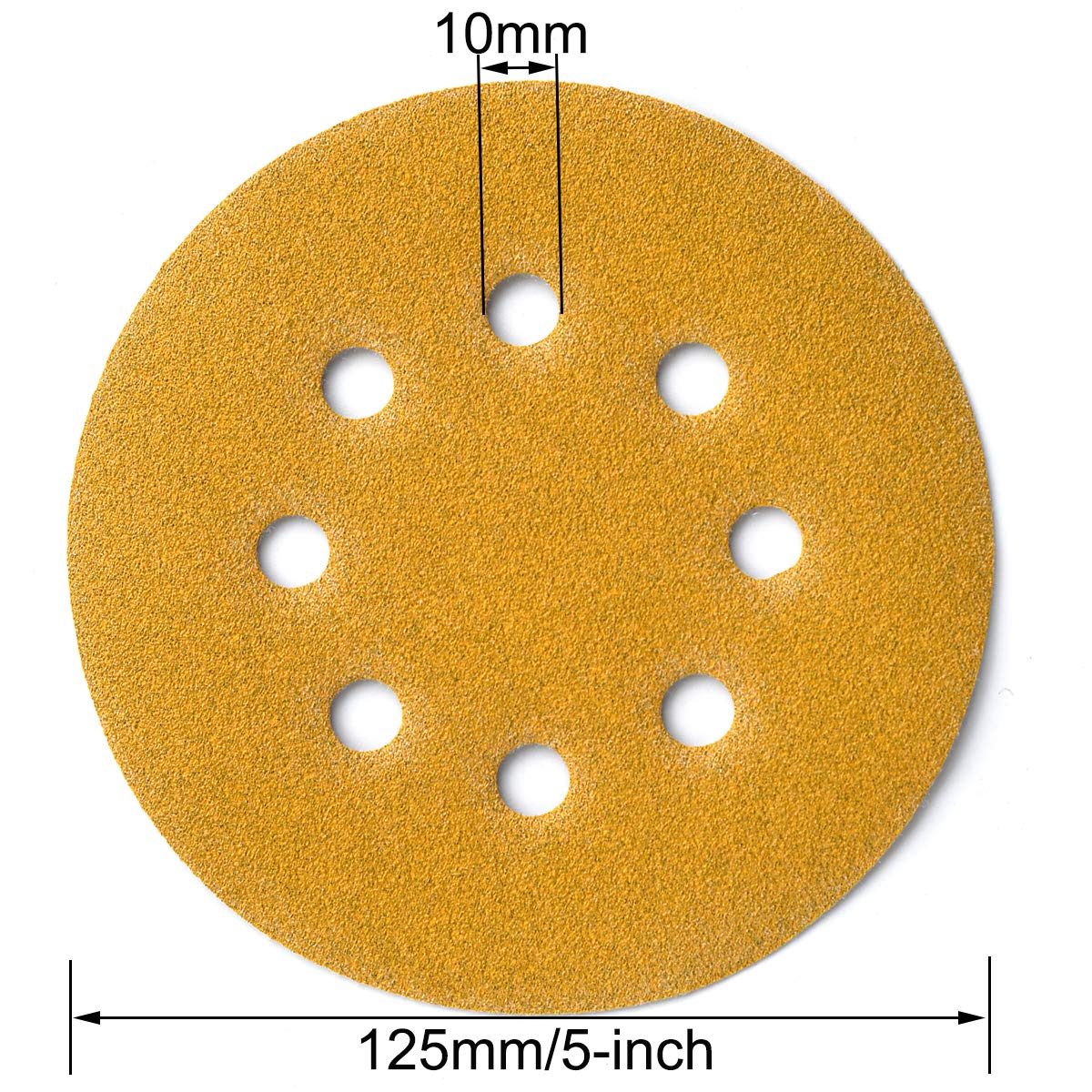 5-Inch 8-Hole Hook and Loop Sanding Discs 120-Grit Random Orbit Sandpaper, 100-Pack