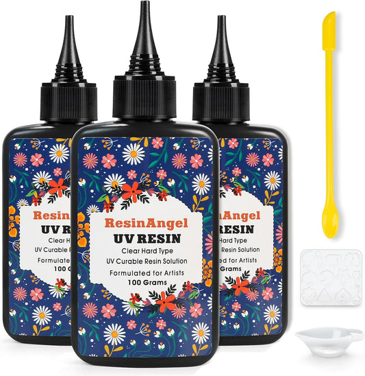 300g UV Resin kit, Crystal Clear Hard, Premixed UV Epoxica Resina Fast Curing Sunlight Activated with Casting Tools for Beginners Jewelry Making, DIY Art Crafts, Coating