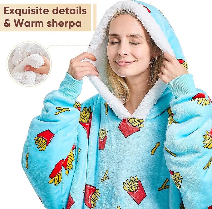 yescool Wearable Blanket Hoodie, Flannel Sherpa Fleece Blanket Sweatshirt for Adults Women Men,One Size Fits All