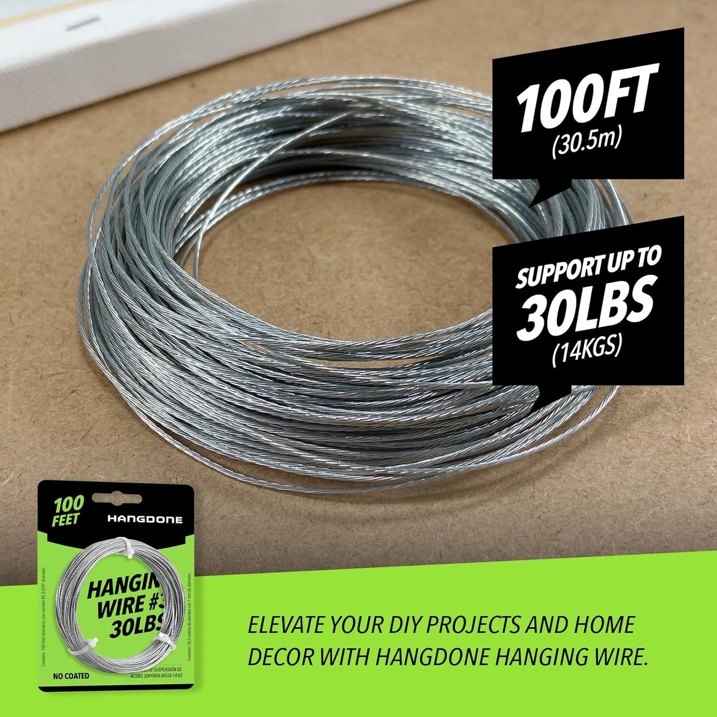 Picture Hanging Wire #3 30lbs 100-Feet, Flexible Steel Wire 18 Gauge for Hang Up Frame/Painting and Mirror