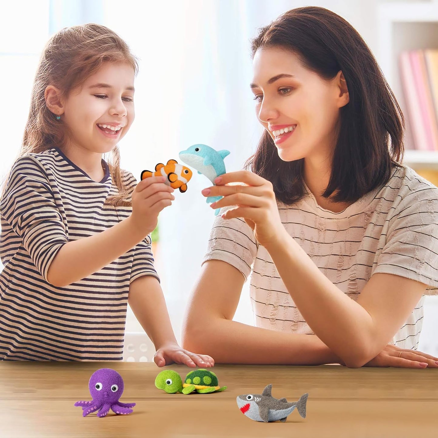 WATINC Needle Felting Kit - 5 Set Unique Different Cute Doll Wool Felt Needle Tools Foam Pad Instruction, DIY Home Decoration Craft Party Supplies for Art Work Starter Beginners (Sea Animal)