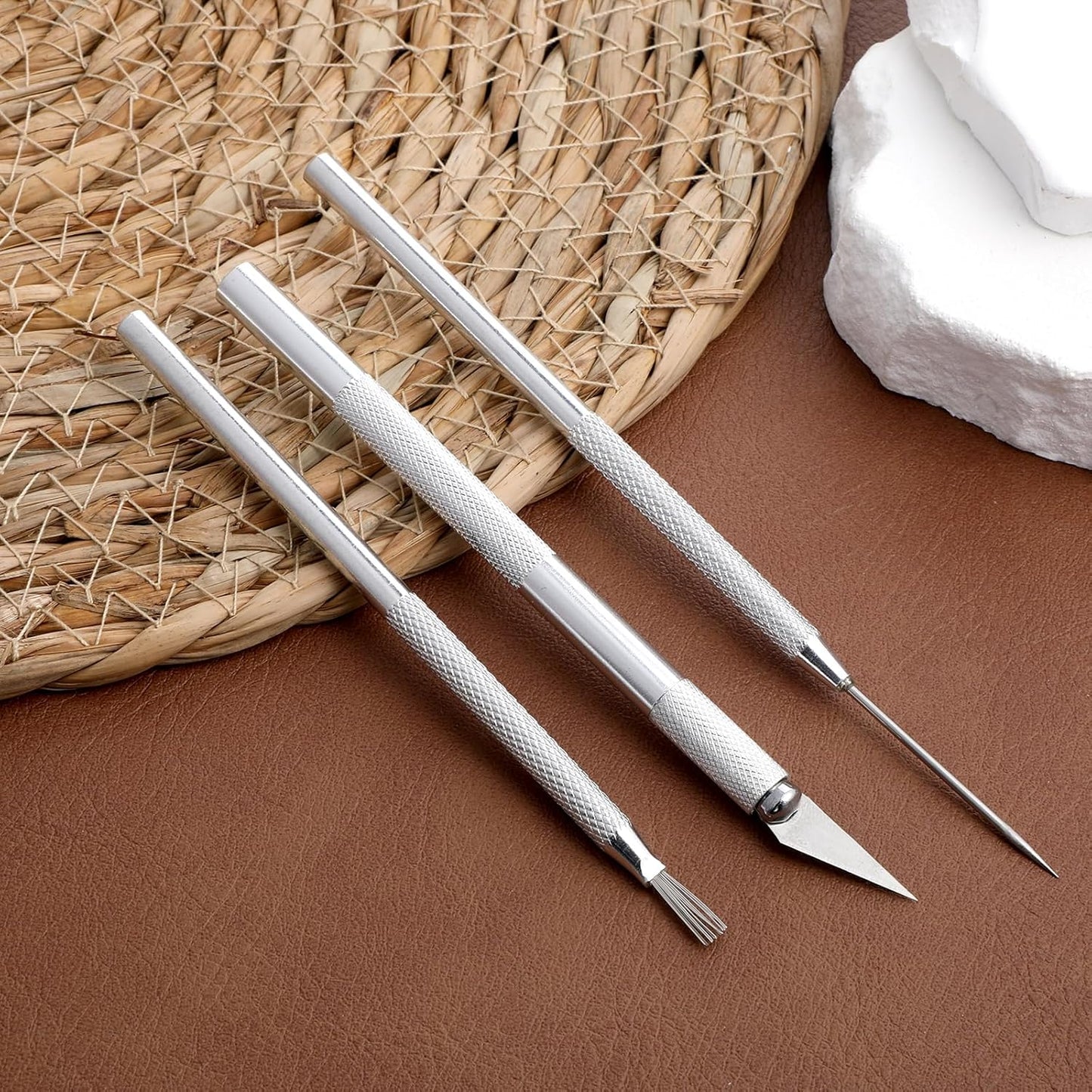 3 in 1 Clay Needle Tools Sculpting Ceramics, Wire Texture Pottery Clay Tool Kit Brush Tools Pottery Craft Tool Carving Knife and Needle, Ceramic & Pottery-Tool Includes Sculpture Feather Pin