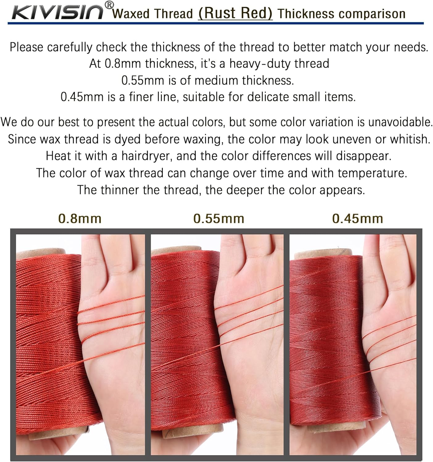 Sturdy Bonded Waxed Polyester Thread, 0.55mm, 437 Yards Wax String Cord - Rust Red for Leather, Hand Sewing, Stitching, Bookbinding, Beading, Bracelets and Macrame Jewelry Making