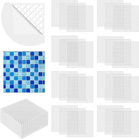 24 Pcs Mosaic Grid Tile Mesh with Adhesive Backing, 12x12 Inch Alkaline Resistant Fiberglass Sheets for DIY Installation, Crafts, Bathroom, Kitchen