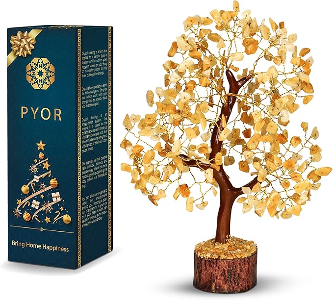 PYOR Yellow Aventurine Crystal Tree, Money Tree, Crystals and Healing Stones, Yellow Room Decor, Spiritual Decor, Feng Shui, House Warming Gifts New Home
