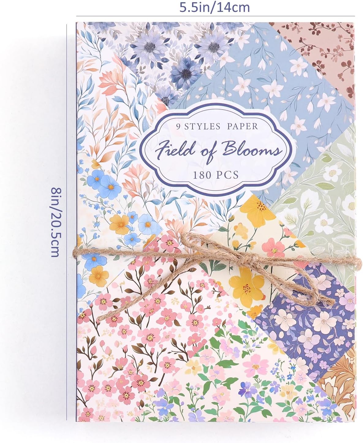 180 Sheets Vintage Floral Scrapbook Paper - 9 Themes Aesthetic Small Flowers Pattern, Decorative Craft DIY Paper Kit for Bullet Journal, Junk Journal Supplies, Collage, Cardmaking 5.5x8 Inch