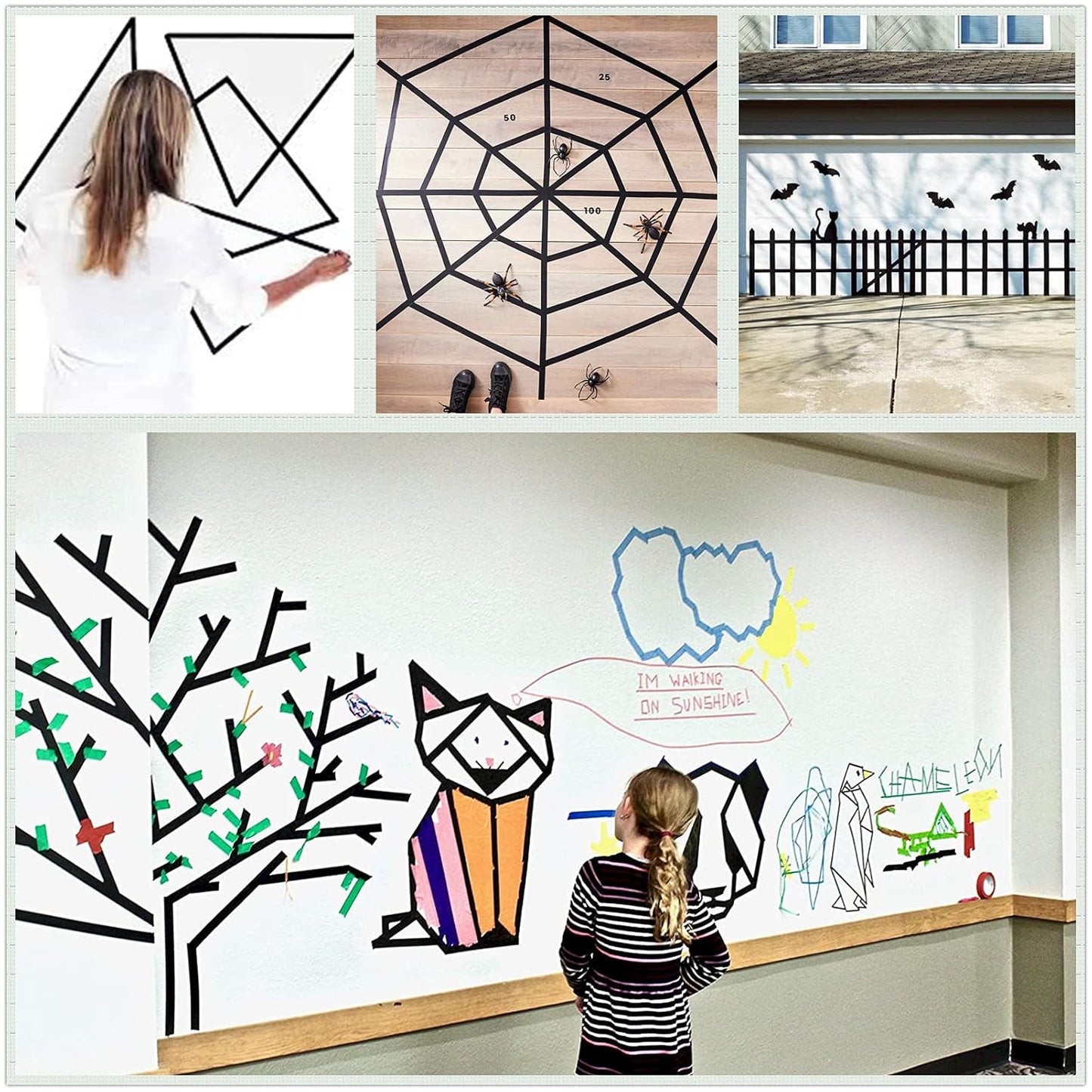 Black Painters Tape,1" x 60 Yards x 5 Rolls (300 Yards Total) - Medium Adhesive Masking Tape for Painting,Labeling,DIY Crafting,Decoration and School Projects