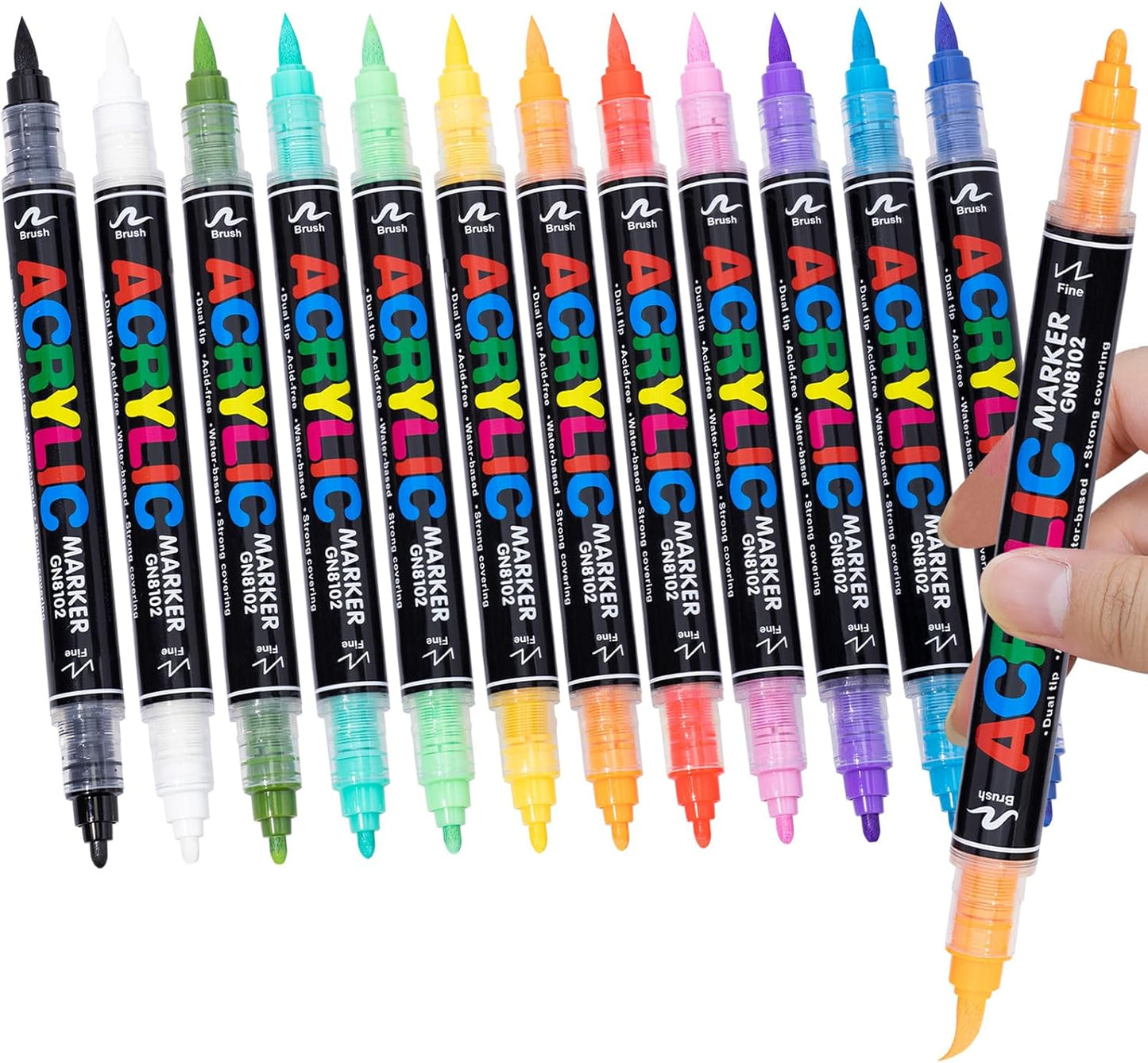 Guangna 120 Colors Acrylic Paint Markers, Dual Tip Paint Markers Pens Set with Soft Brush Tip, Multifunctional Fine Tip Markers for Wood,Canvas, Rock Painting,Glass,Diy Crafts Art Supplies, Waterproof