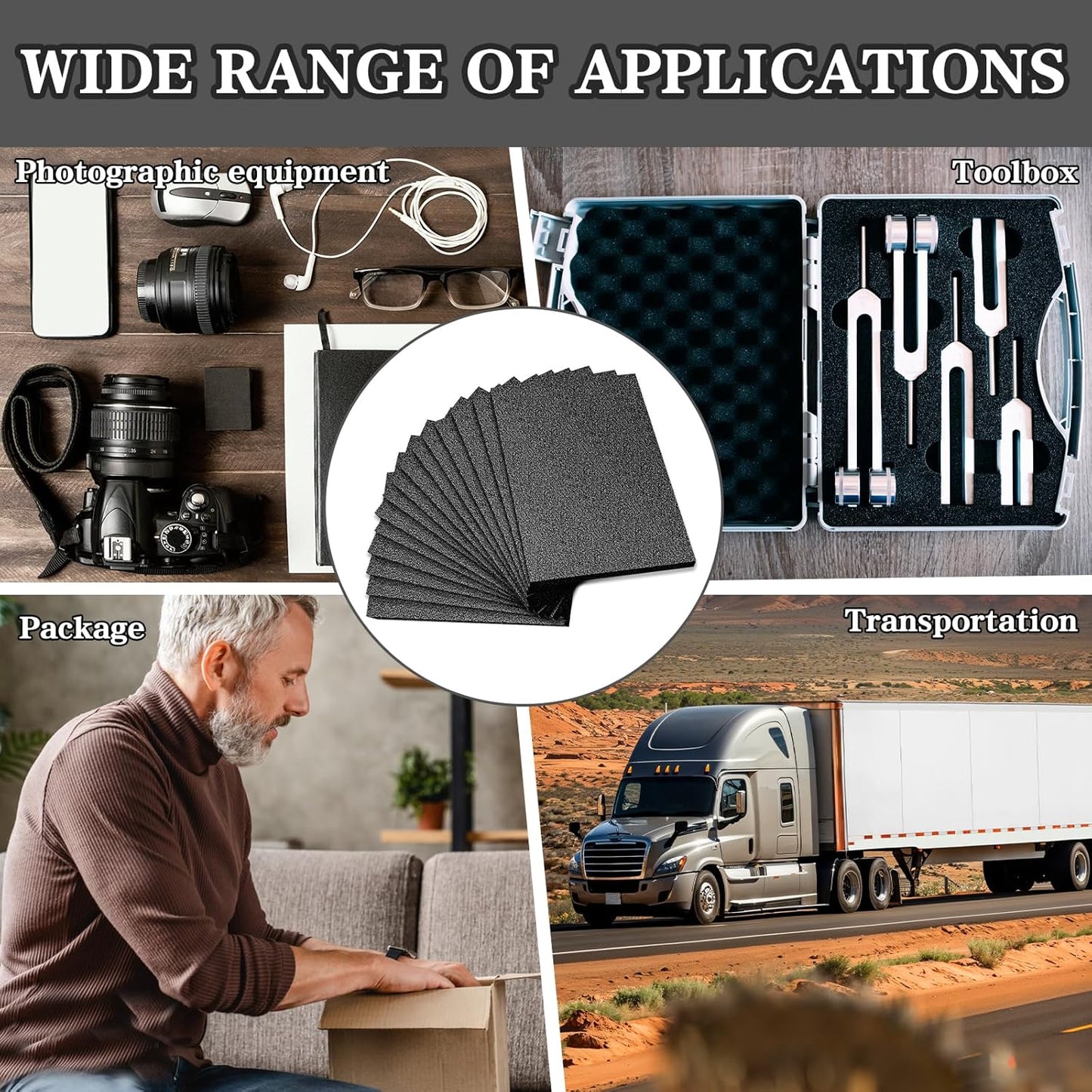 15 Pcs 12" x 8" x 0.5" Polyethylene Foam Thick Foam Sheet Firm Black Foam Padding PE Foam Packing Foam Pieces for Craft Shipping Moving