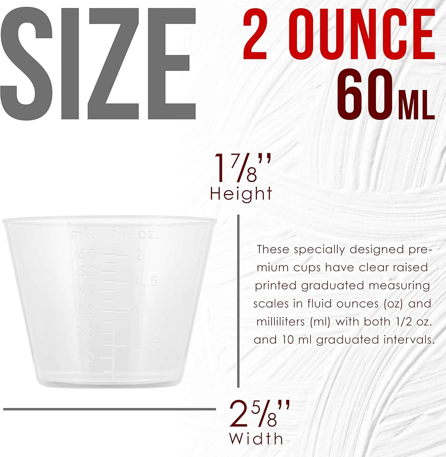 Pouring Masters 2 Oz (60 ml) Liquid Measuring Cups - Plastic Graduated Cup (100 Pack) with 25 Sticks - Reusable Mixing Cups for Paint, Craft, Kitchen, Lab, Medical Supplies, Epoxy Resin, Art