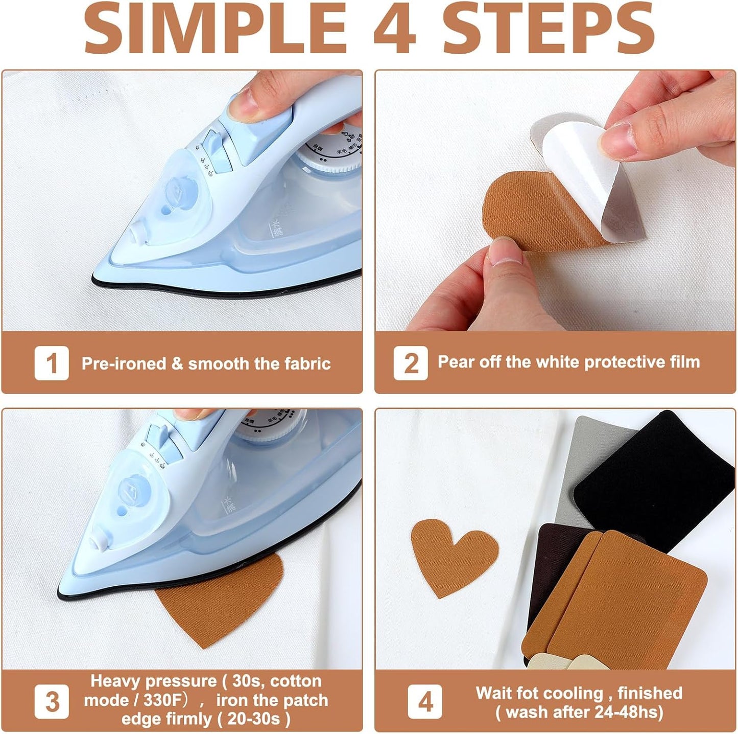 Tatuo 30 Pieces Iron on Patches for Clothing Repair Fabric Patches Iron on for Denim Jean Repair Decorating Kit Canvas Fabric for Puffer Down Jacket(Regular Color)