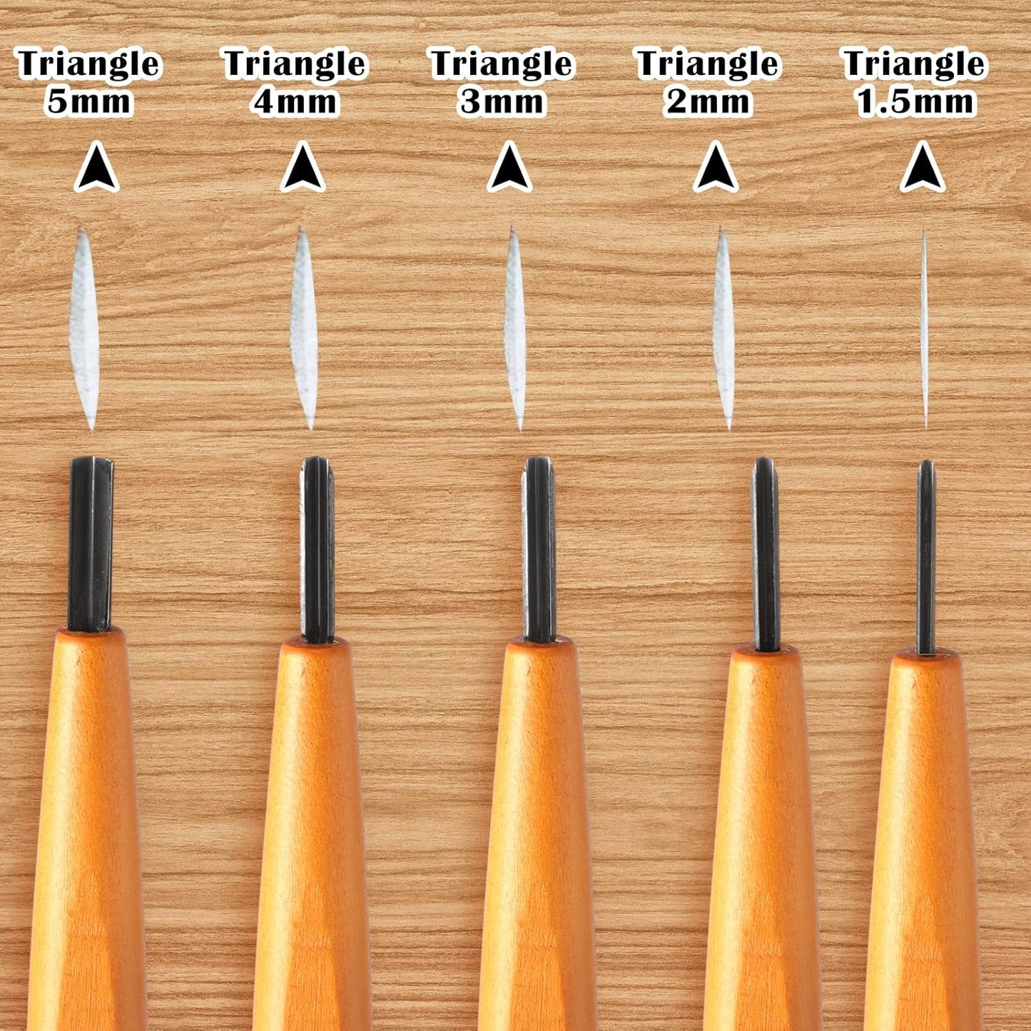 WILLBOND 5 Pcs Linocut Carving Tools Set - Triangular Linoleum & Wood Carving Knife Chisel V Shaped Tools for Linocut Printmaking & Woodcarving (1.5mm, 2mm, 3mm, 4mm, 5mm)