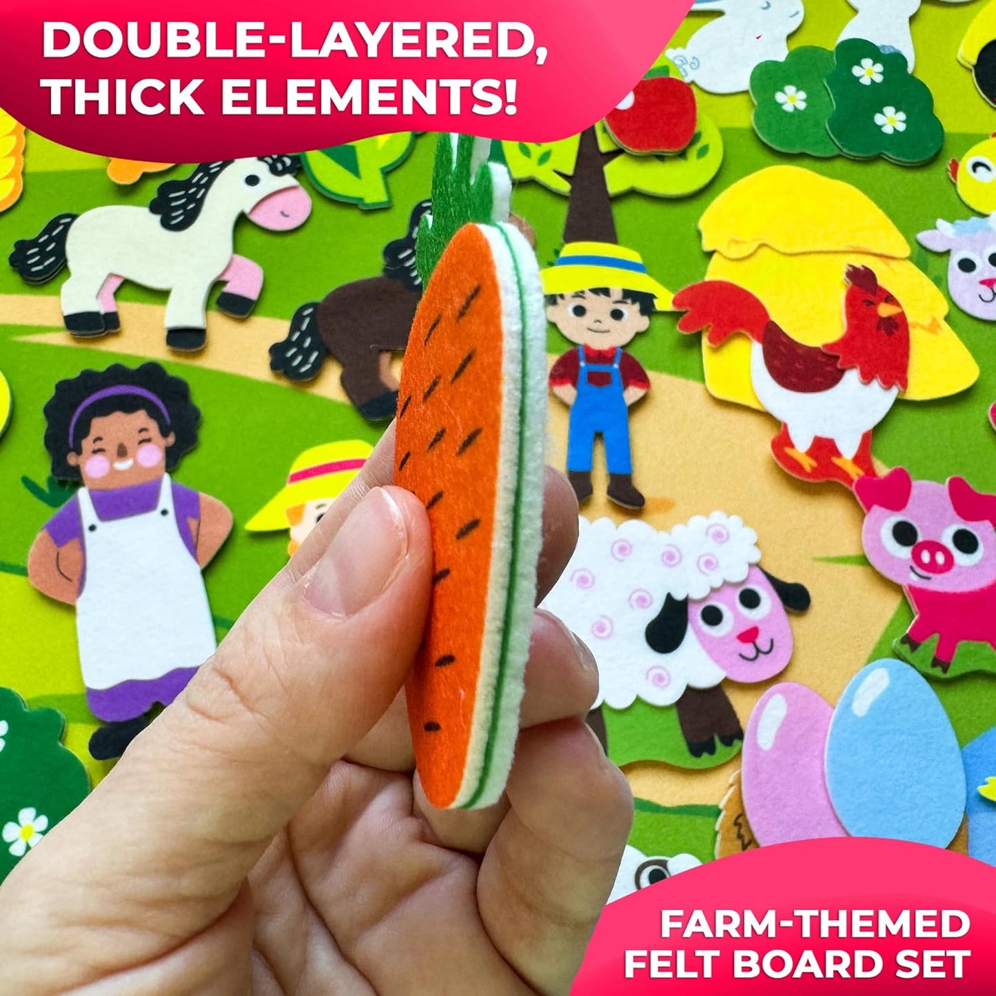 QUOKKA Farm Felt Board for Toddlers - 70 PCS Double-Thick Felt Board Story Set with Large 41x30 Inch Durable Wall Activity Boards - Ideal for Storytelling Indoor Toddler Activities and Classroom