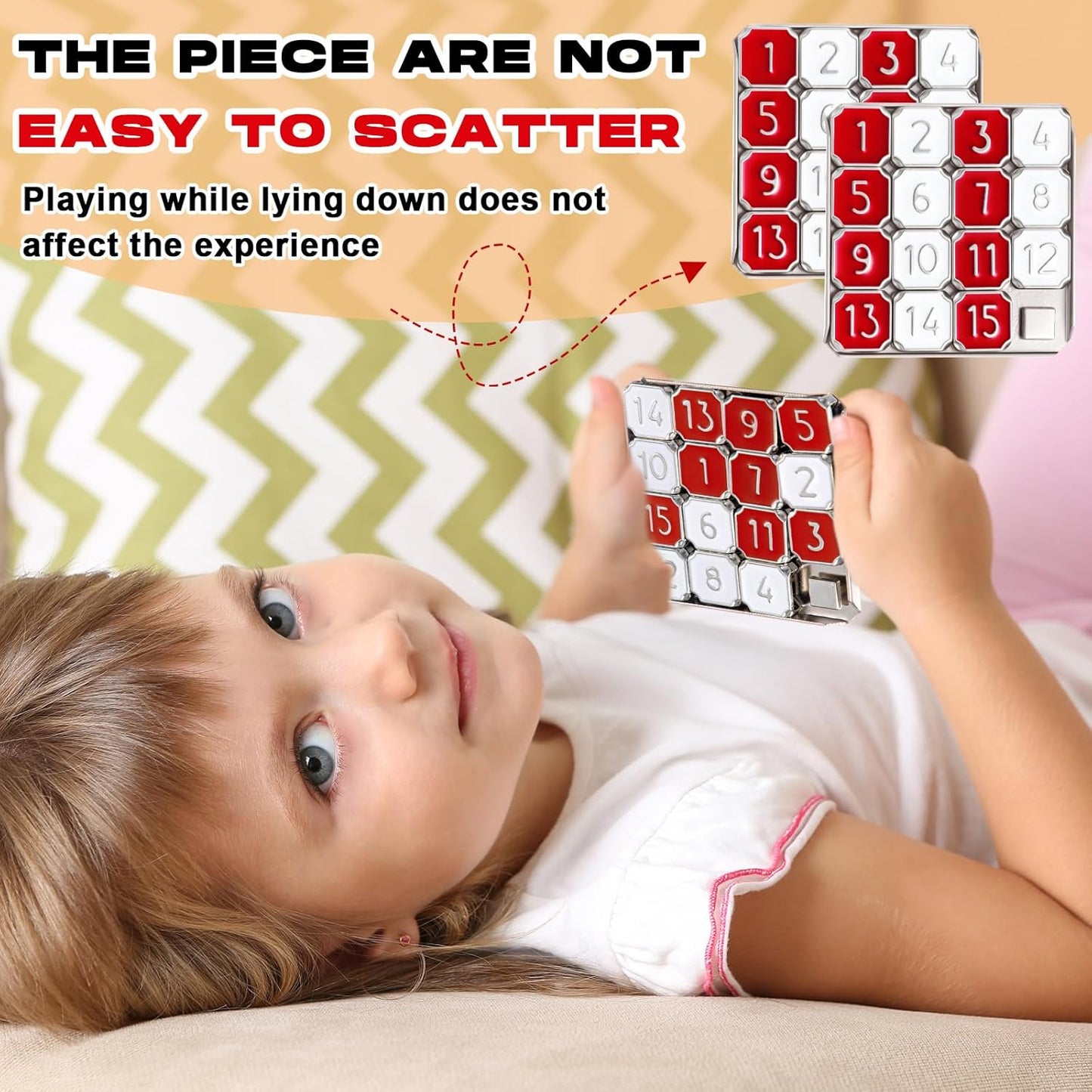 Metal Number Slide 15 Puzzle Red and White Number Sliding Puzzle Educational Pocket Funny IQ Game for Teens and Adults, Ideal for Learning Tool Party Favors (Red and White,2 Pack)