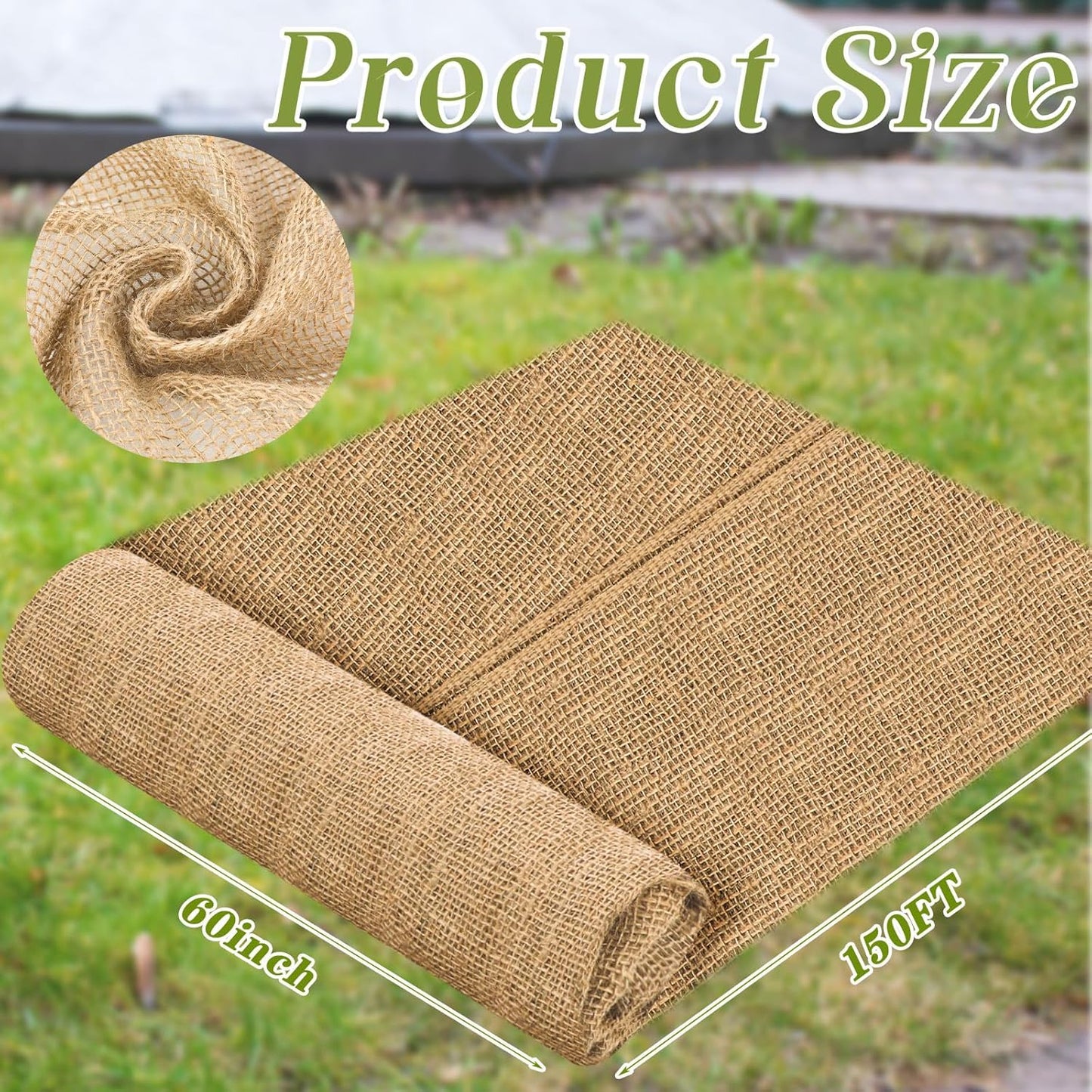 Buryeah 60 Inch x 150 ft Burlap Fabrics Roll Natural Jute Burlap Garden Tree Wrap Outdoor Weed Barrier DIY Fall Halloween Craft Winter Frost Plant Landscape Blankets Cloth for Plant Gardening Shrubs