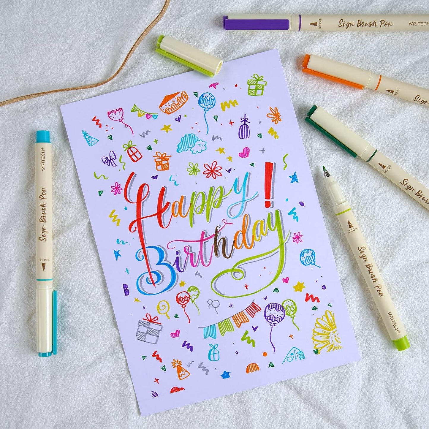 WRITECH Brush Tip Marker Pens: Artist Markers Flexible Tip Water Based 12ct Assorted Colors for Journaling Adult Coloring Hand Lettering Calligraphy Drawing Vibrant Colored