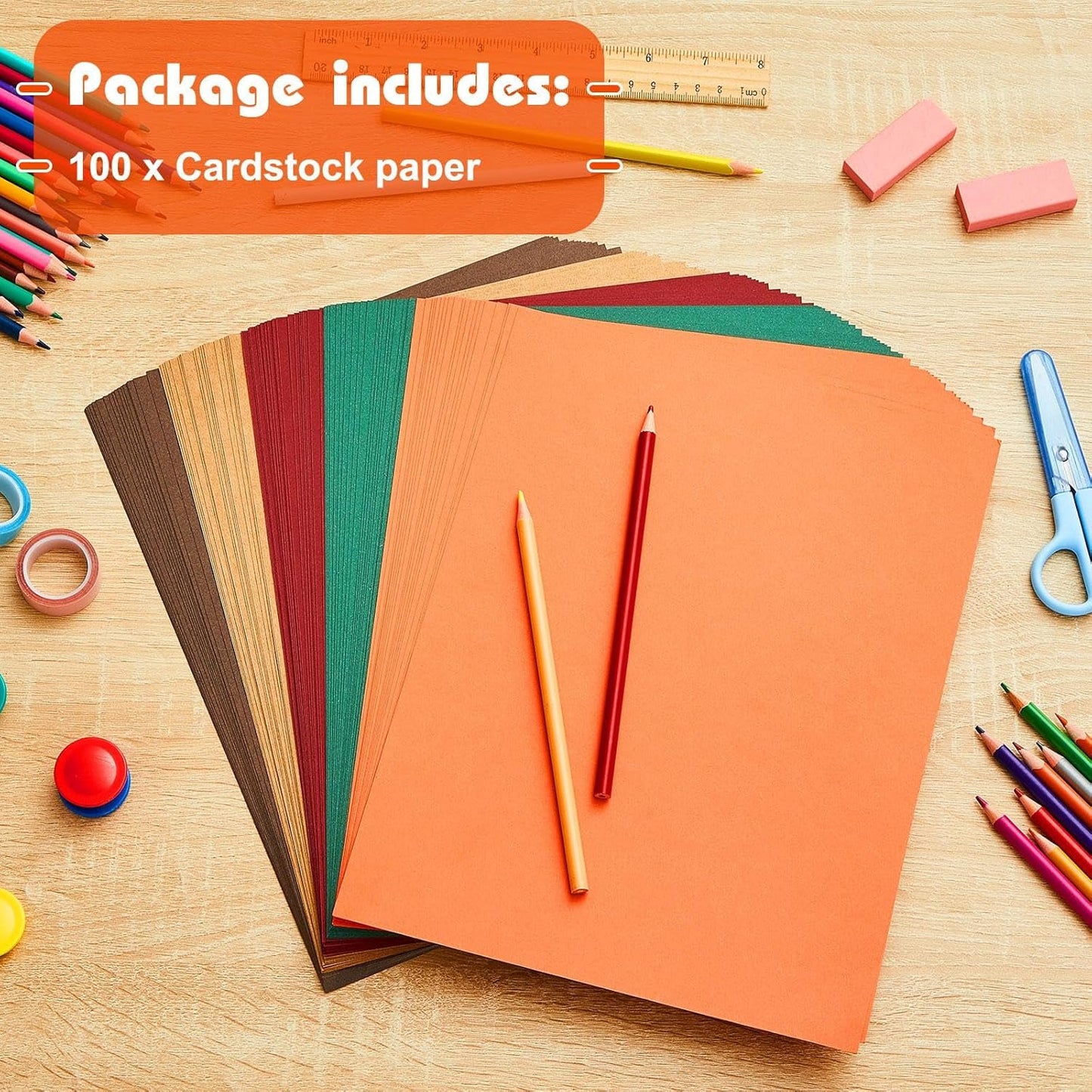 Sinmoe 100 Sheets 5 Shades Cardstock Paper 8.5 x 11 Inches 180gsm Solid Core Printer Paper for Scrapbooking DIY Arts Crafts Making Office Home Supplies(Autumn Color)