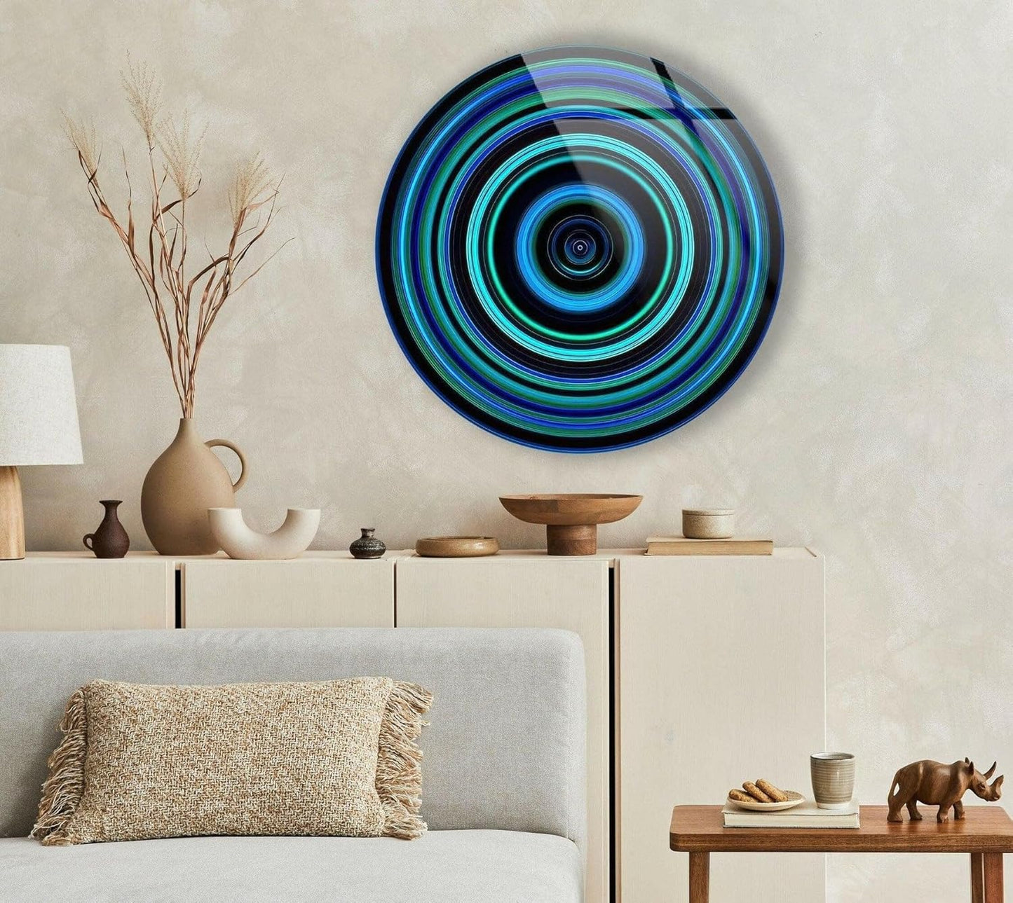 My Photostation.com 31.5''(80cm) Diameter Blue and Green Round Glass Wall Art Tempered Glass Printing Wall Decor Large Wall Art Wall Hangings