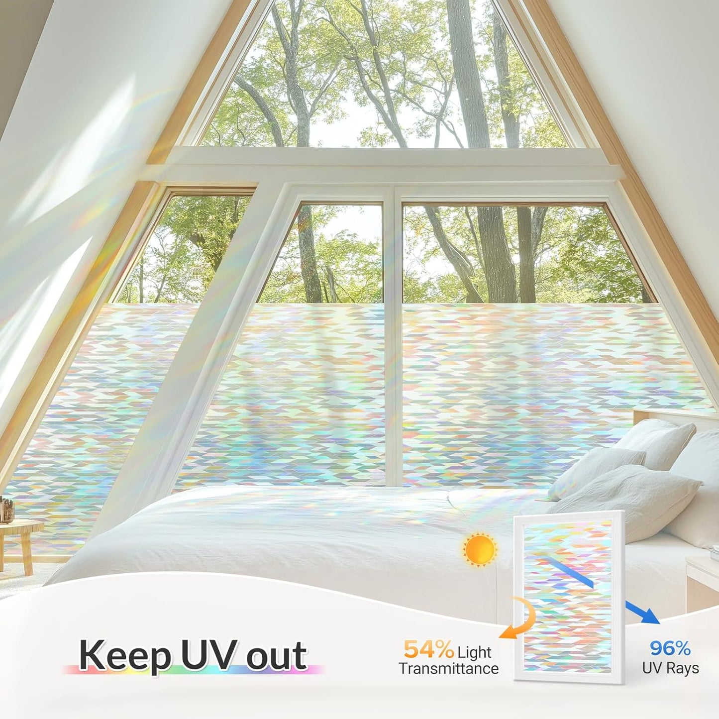 rabbitgoo Window Privacy Film with Installation Tools, Stained Glass Window Film Rainbow Prism Decorative Glass Clings for Home Decor, Static Cling Covering Sun Blocking, 35.4" x 157.4"