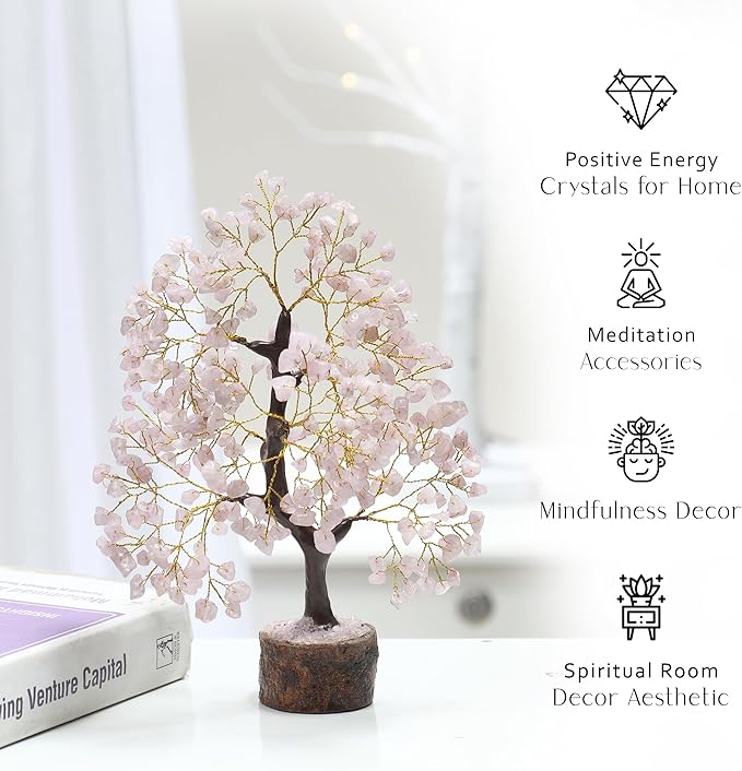PYOR Rose Quartz Money Tree, Crystal Gifts, Rose Quartz Crystals, Fengshui Money Tree, House Warming Gifts New Home, Pink Office Supplies, Healing Crystals, Pink Room Decor for Women, Spiritual Decor