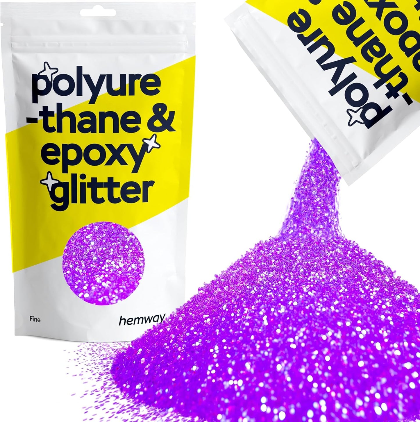 Hemway Polyurethane & Epoxy Resin Glitter 100g / 3.5oz Metallic Crystal Flake Additive for Flooring Jewelry Tumblers Glass Pigment - Fine (1/64" 0.015" 0.4mm) - Fluorescent Purple