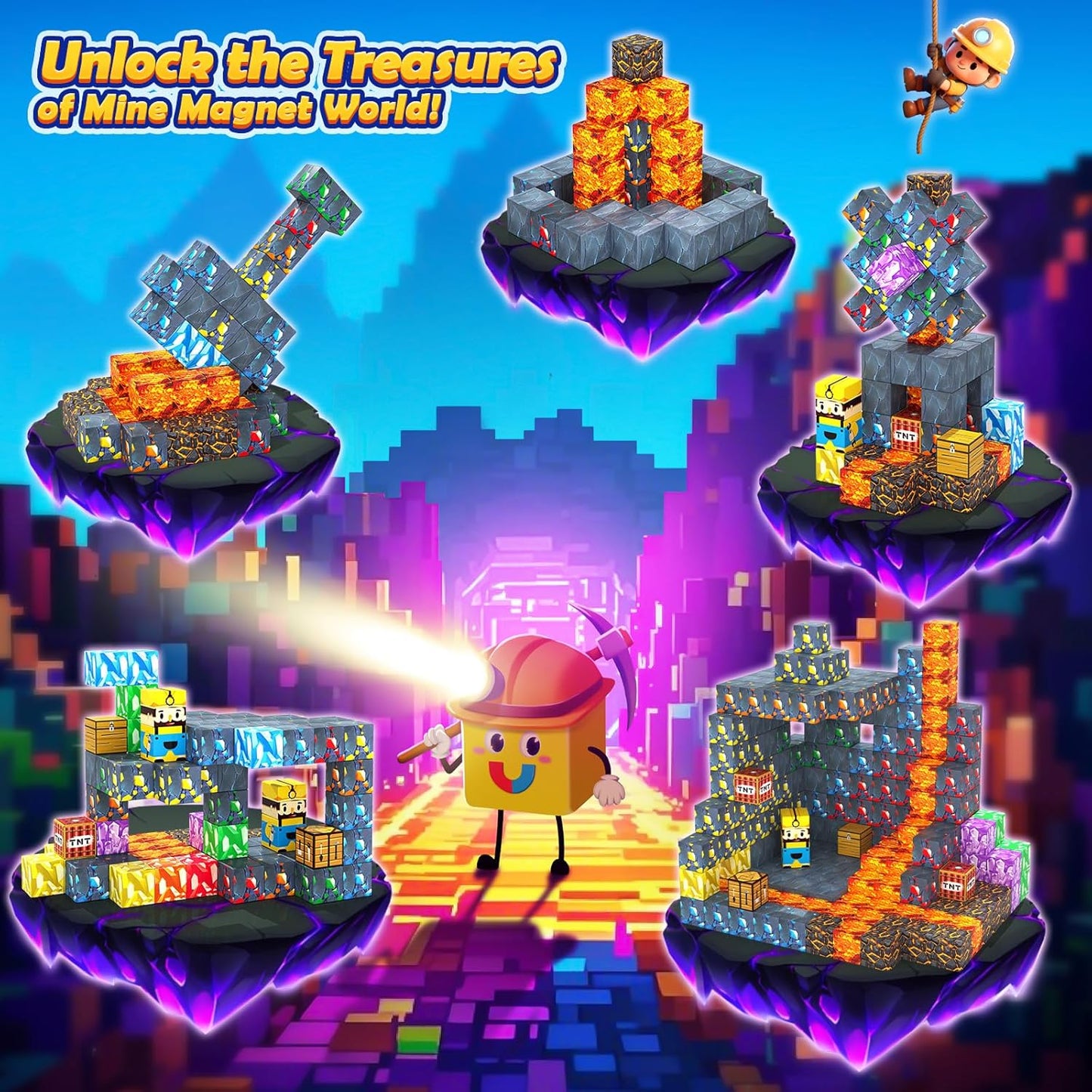 100PCS Magnetic Blocks - Build Mine Magnet World Mine Sword Adventure Set, Building Toys Classroom Must Haves Learning Sensory Toys for 3 4 5 6 7 8 Toddlers Kids Games Birthday Gifts for Boys & Girls