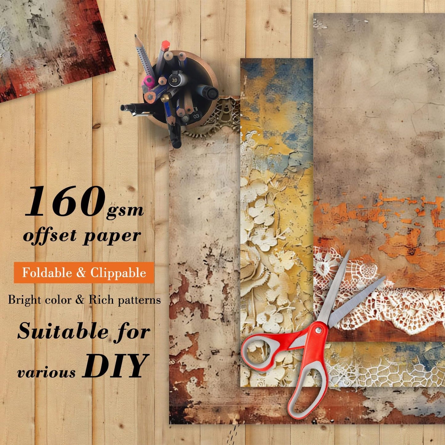 6'' Vintage Lace Scrapbook Paper Pad - 24 Sheets Double Sided Origami Cards for Junk Journal Collage Supplies Cards Decor Gifts Crafts DIY Wrapping Decorative Folded Photo Album