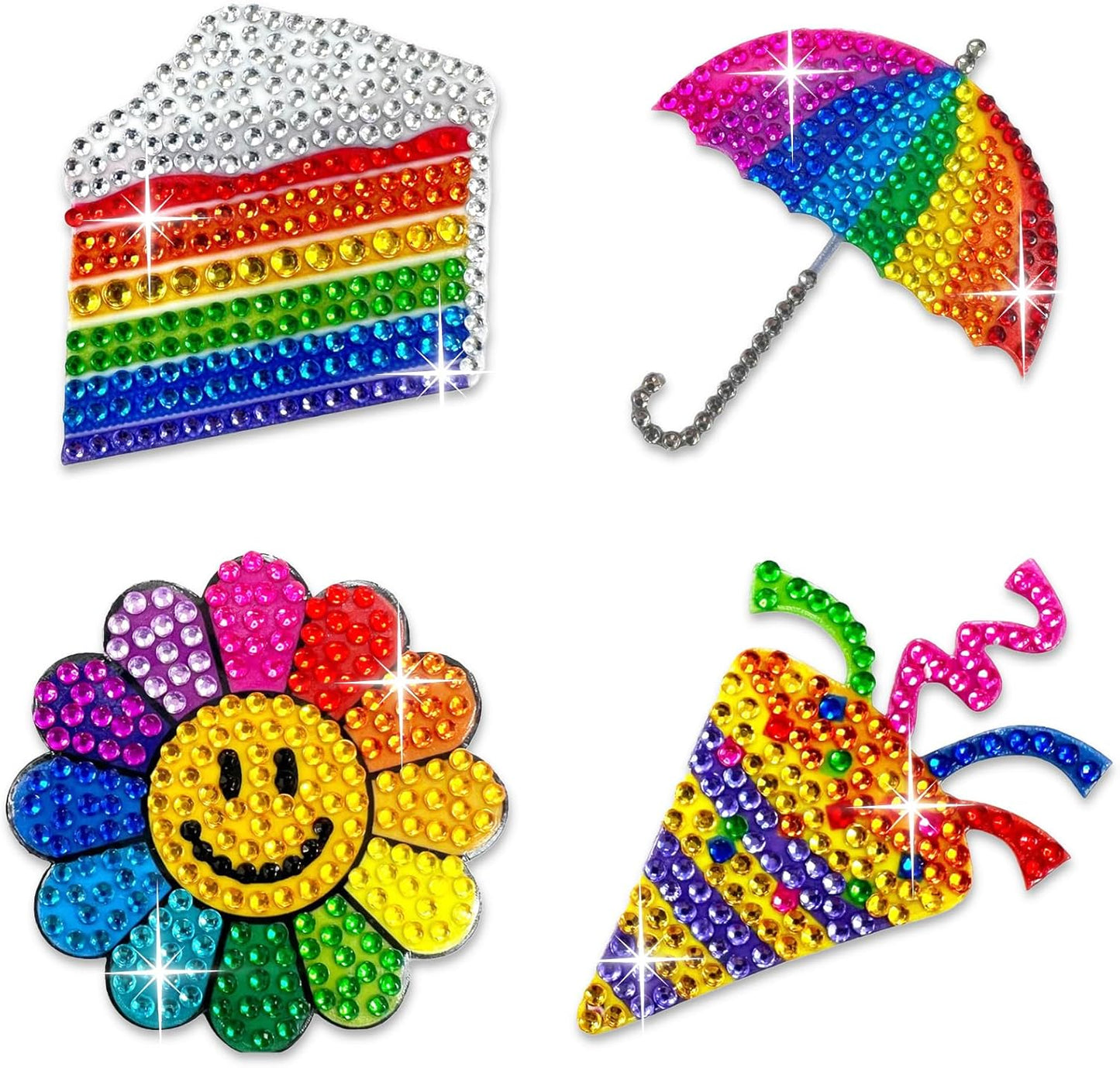 StickerBeans® Rhinestone Stickers - Happiness 4-Pack, 2” x 2” Each, Unique Sparkly Cut-to-Shape for Collecting, Trading, Decorating Laptops, Phone Cases, Scrapbooks - for Kids, Teens, & Adults