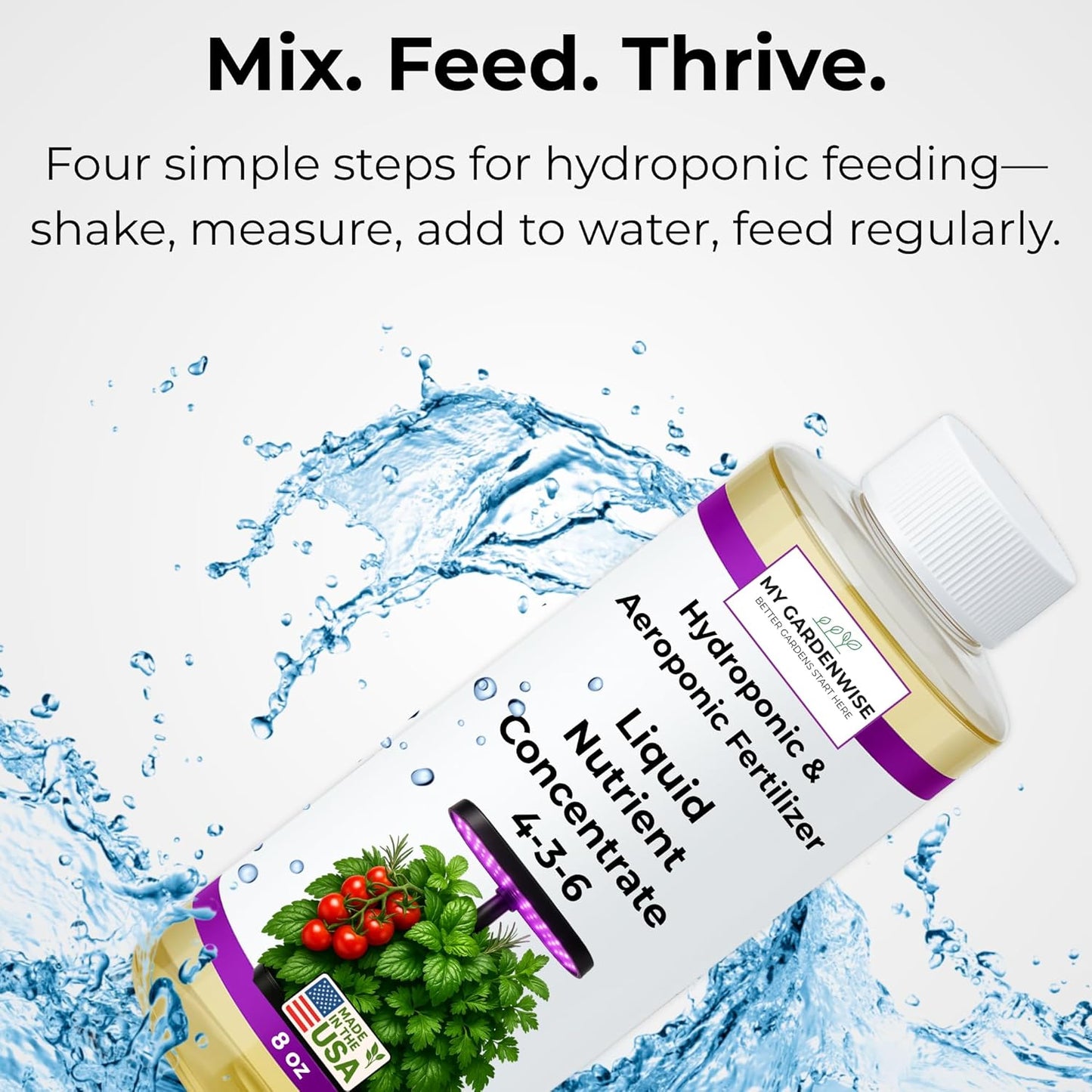 Liquid Plant Food – Hydroponics Nutrients for Indoor House Plants, Tomato, Strawberry, Lucky Bamboo, Lettuce, Vegetable Garden & Herbs – Aero Nutrients Liquid Fertilizer for All Growing Systems (16oz)