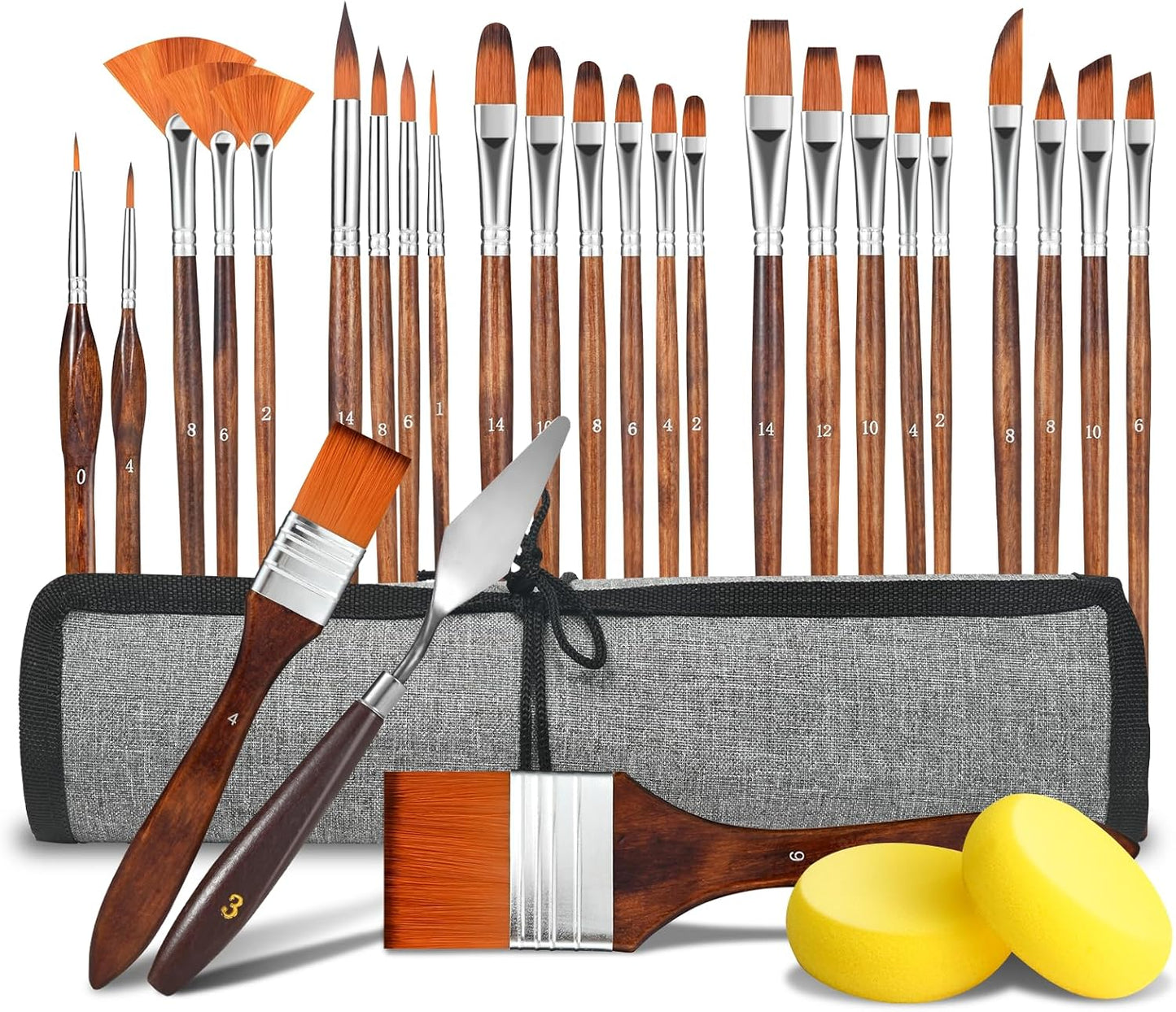 29 pcs Paint Brush Set,GETHPEN Acrylic Paint Brushes,Artist Series with Wide Flat,Round, Filbert, Flat, Fan,Angle,Dagger,Cat Tongue,Detail Brush,Rigger for Oil,Acrylic Canvas Paintings,Face Painting