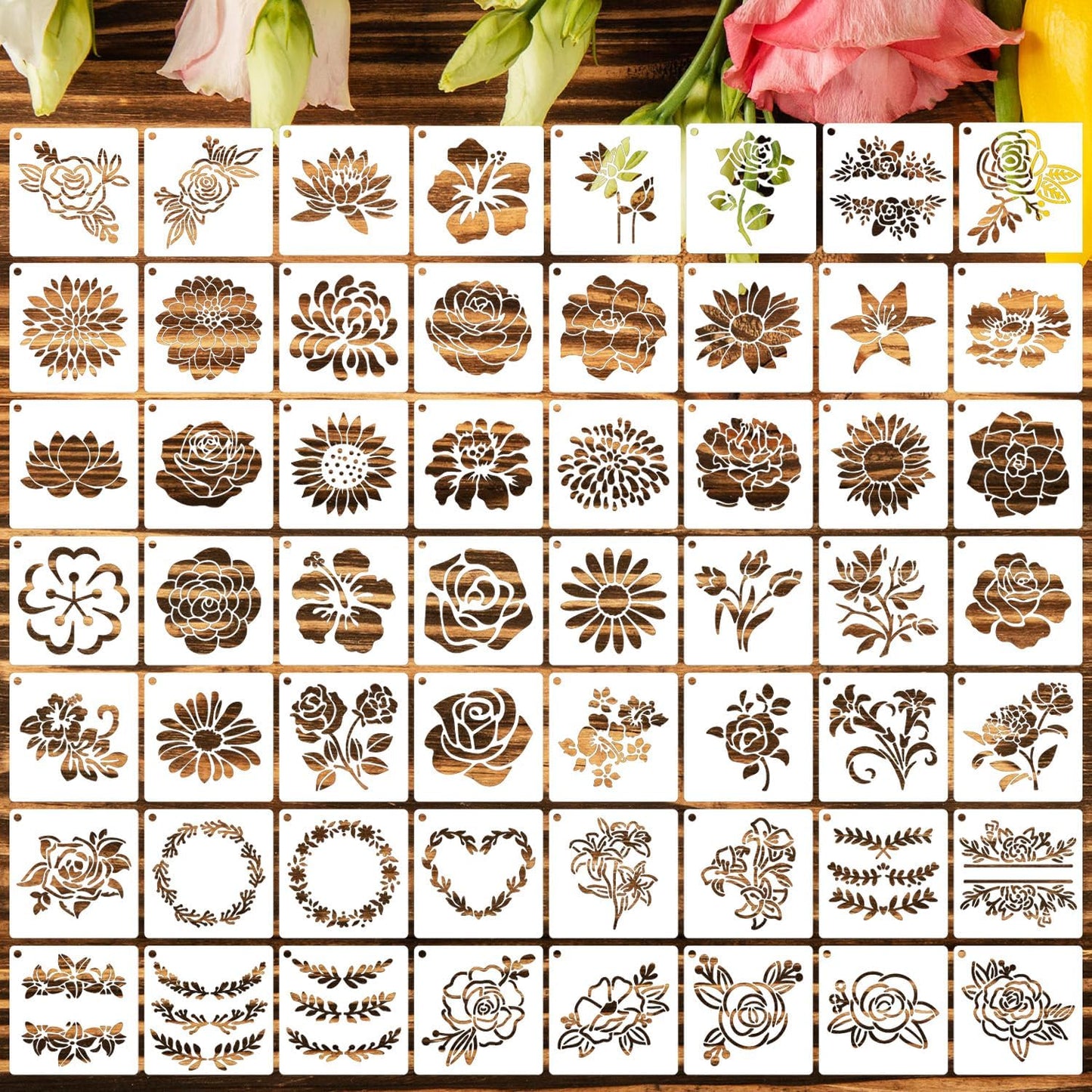 Flower Stencils for Painting 3inch Flower Stencil Small Floral Stencil Drawing Templates for Wood Wall Card DIY Projects