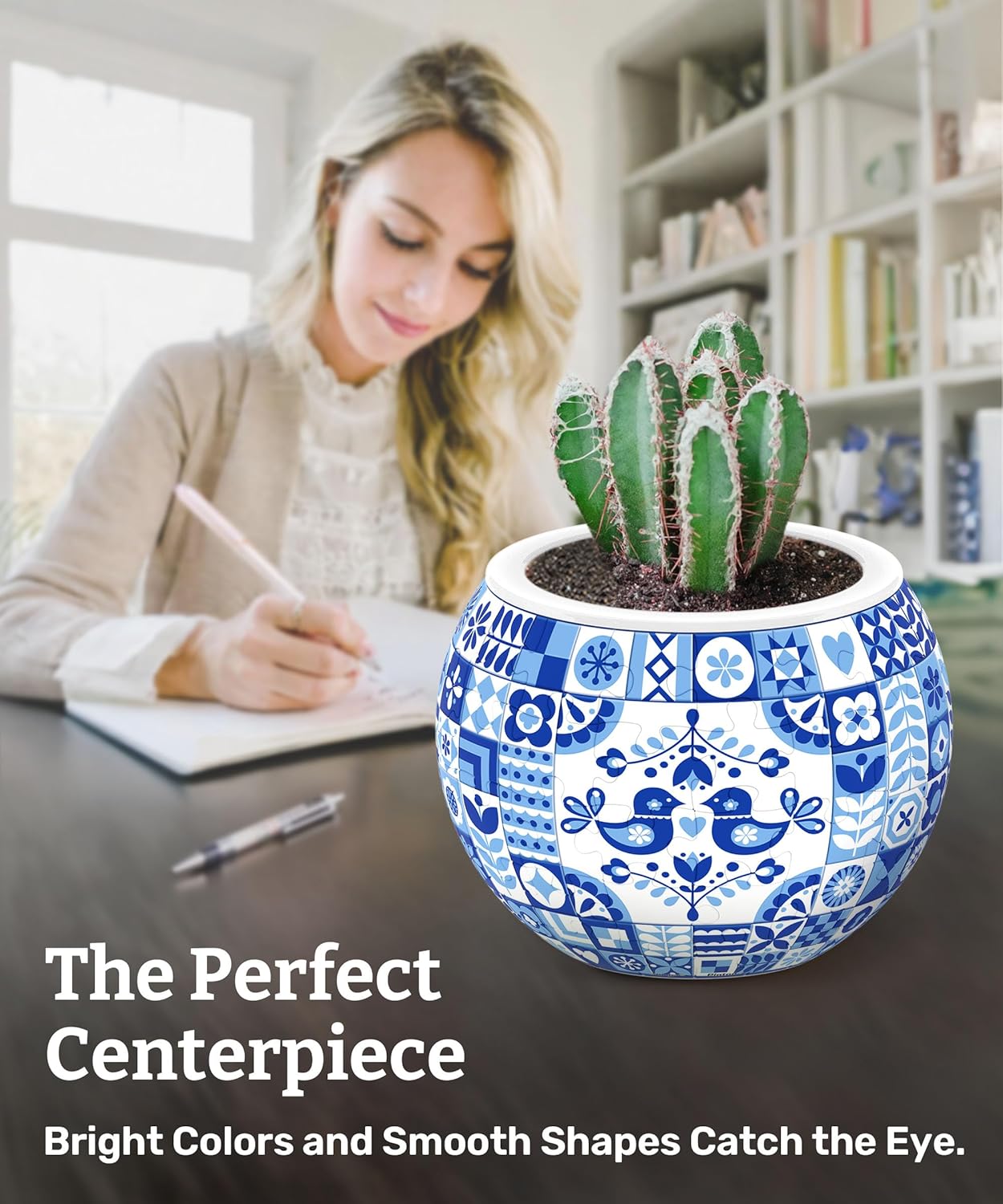 PieceRelax 3D Puzzle Planter 80 Pieces - Flower Pot - Danish Folklore Style, Home Decor Flower Pots for Indoor Cactus, Succulents Pots [K1117]