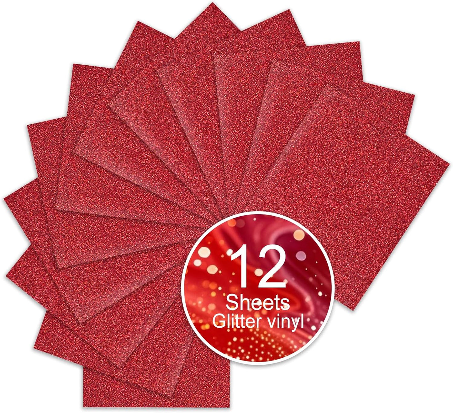 Red Glitter Heat Transfer Vinyl, 12 Pcs 12"x10" Iron-On Vinyl Sheets – Easy to Cut & Weed, No-Flake, Washable Glitter HTV, Compatible with Cricut – Perfect for 4th of July Shirts & Patriotic Crafts