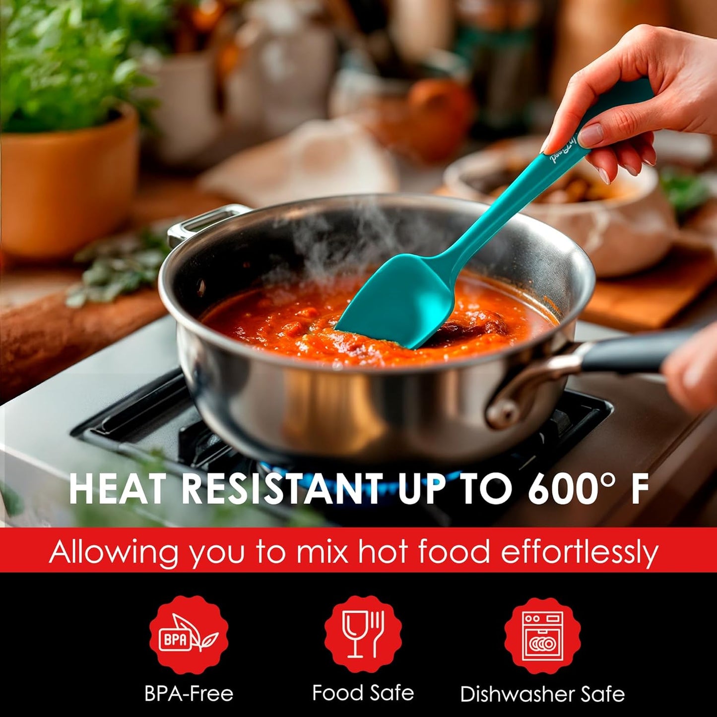 Silicone Spoon Spatula - 600ºF Heat-Resistant Non-Stick Rubber Spoonula | Use as Silicone Kitchen Scraper Utensil - Baking and Cooking Strong Stainless Steel Core | UpGood Kitchen Utensils, (Teal)