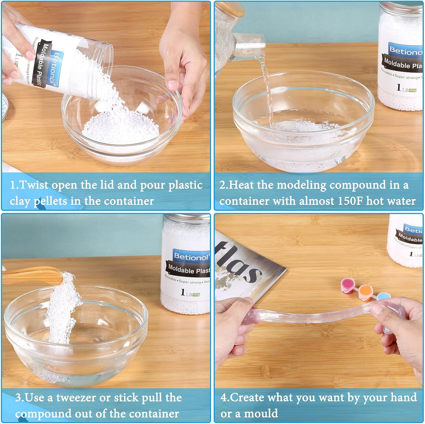 Betionol Moldable Plastic Clay, 1Lb/16oz White Modeling Clay Thermoplastic Beads for DIY Modeling Making Creative Activity, Good Creating Teaching Kits for Adults or Kids