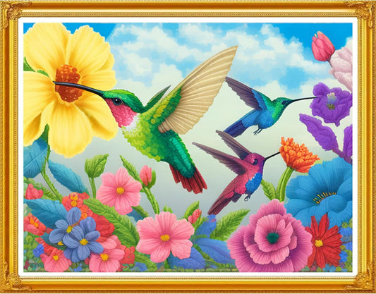 Dimensean Stamped Cross Stitch Kits Full Range of Embroidery Patterns Starter Kits for Beginners Adult or Kids DIY Cross Stitches Needlepoint Kits 11CT-Hummingbirds Gather Honey 15.7x19.7 inch