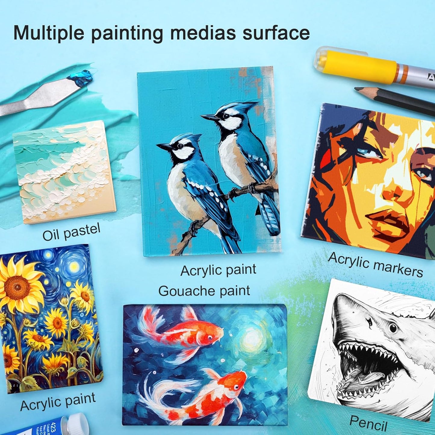 AUREUO Mini Stretched Canvas - 4x4 Inch/24 Pack - 2/5 Inch Profile Small Square Canvas - Gift Set Bulk Pack Canvases for Acrylic Painting & Craft