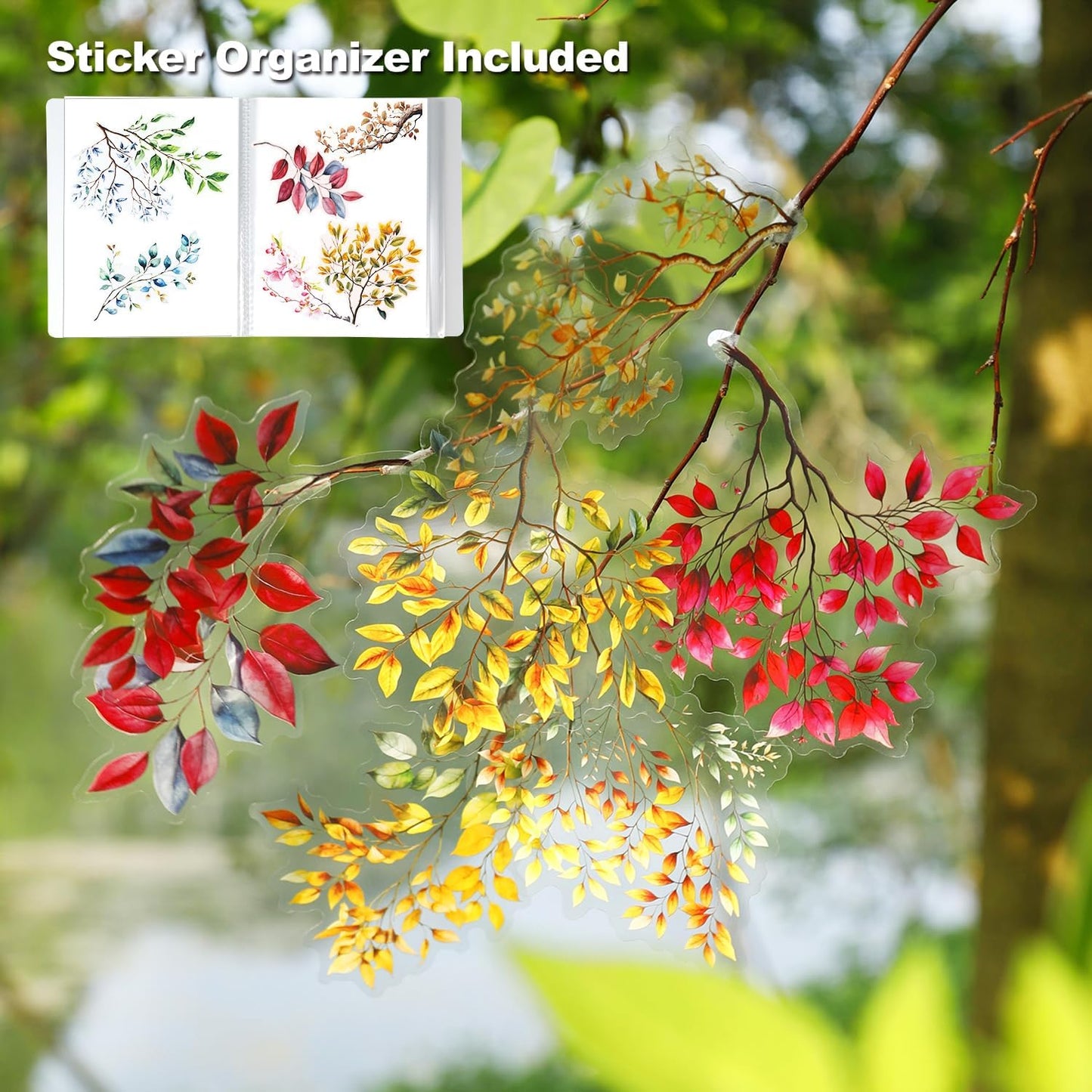 120Pcs Botanical PET Stickers, Branch and Leaf Designs for Scrapbooking Waterproof Journaling Supplies Junk Journal Ephemera with Storage Organizer